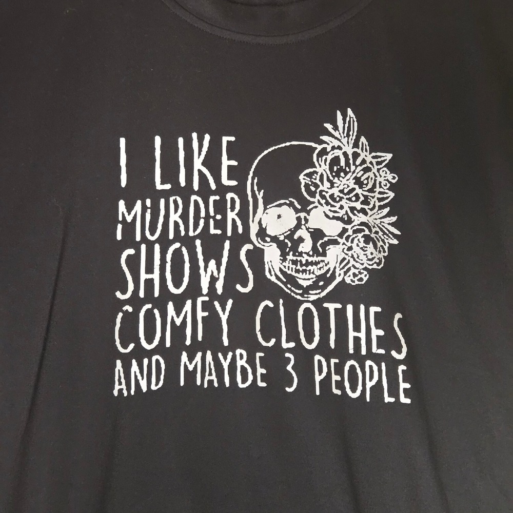 Murder Shows Comfy Clothes Floral Skull Graphic T-Shirt Black Large True Crime - Picture 2 of 7